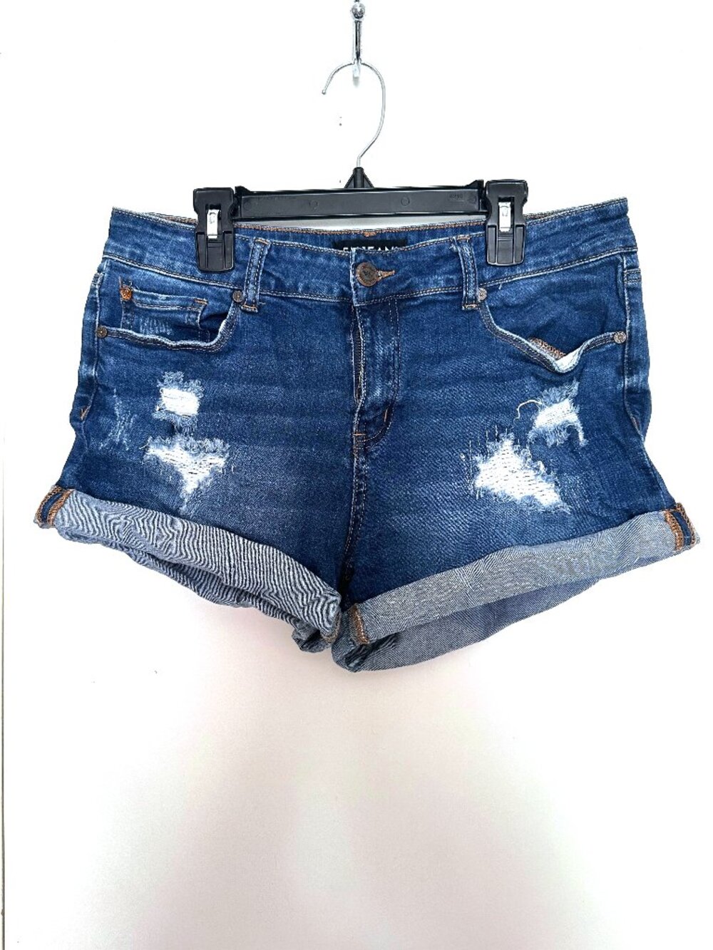 ENJEAN Denim Co. Distressed Cuffed Jean Shorts | Large